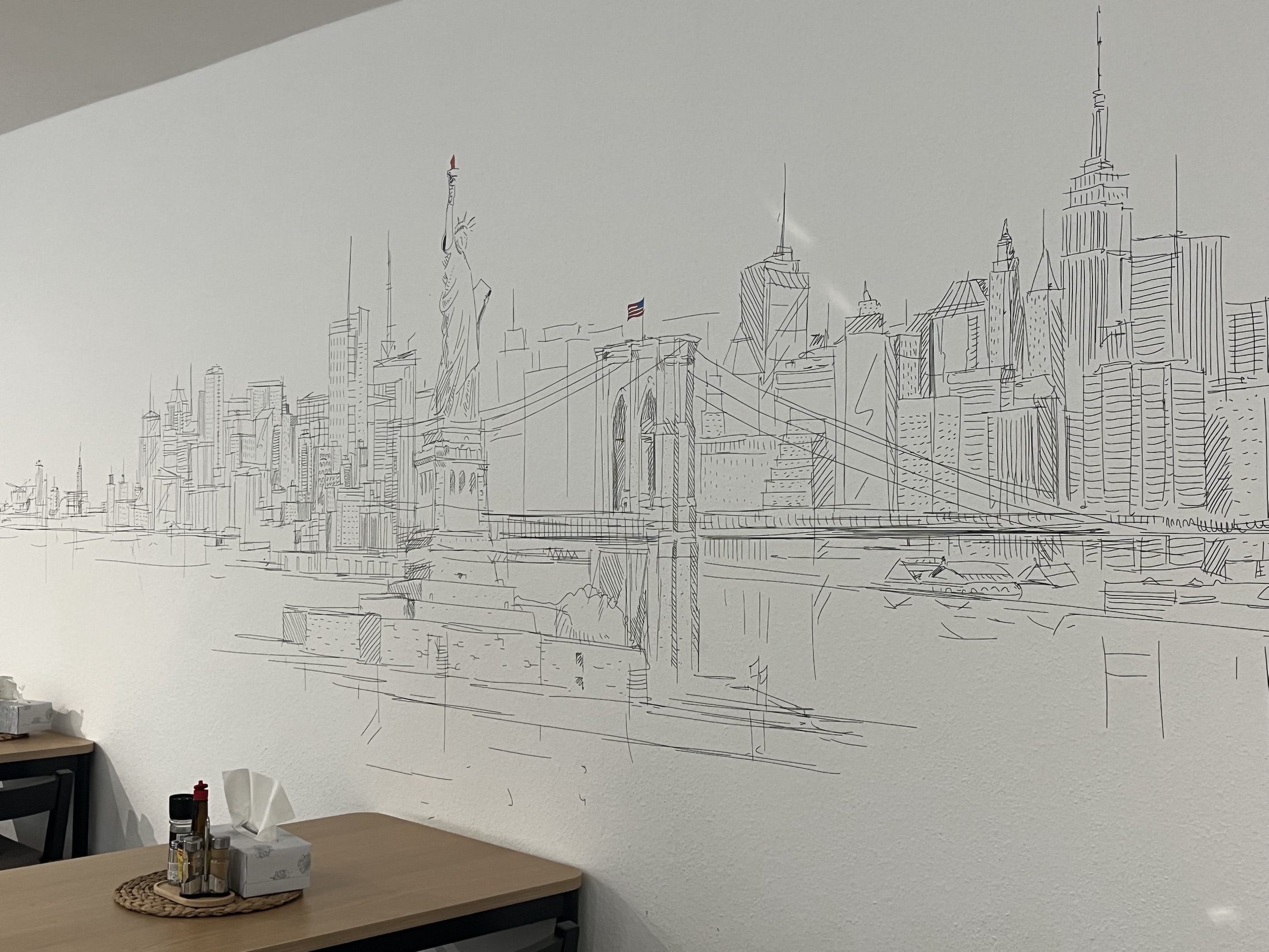 Linienzeichnung einer Skyline als Wanddruck